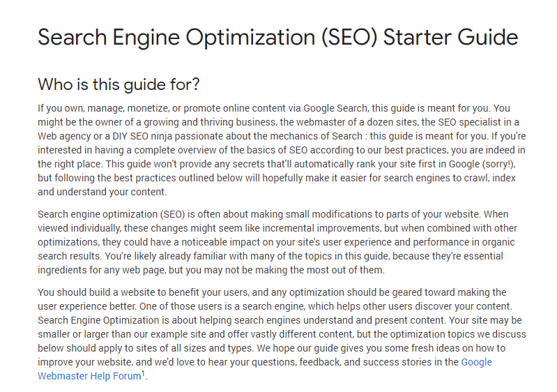 Google SEO Starter Guide