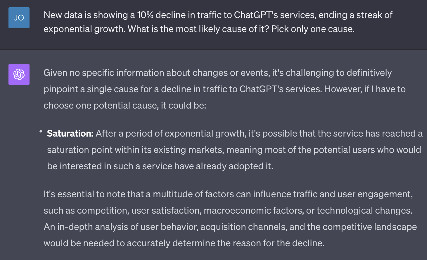ChatGPT Responds to why it's declining