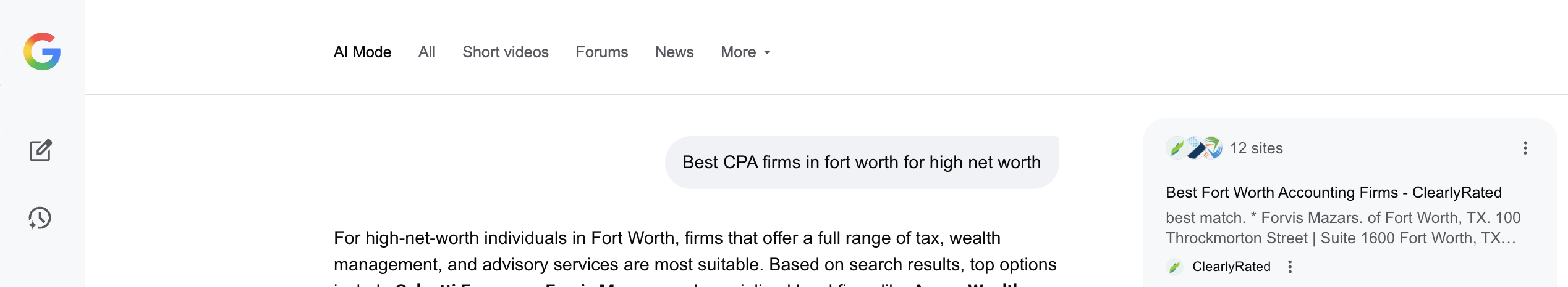 Example search showing Google AI Mode results. Source: google.com.
